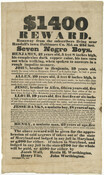 Broadside advertising a $1,400 reward for "seven negro boys" who had "ranaway from the subscribers living near Randall's town Baltimore Co. Md. on 23d inst." The notice describes the individuals named Benjamin (21 years), John (brother to Benjamin; 19 years), Allen (20 years), Jesse (brother to Allen; 15 years), Lloyd (19 years), Jesse Banks ("mulatto…
