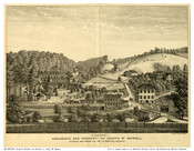 An illustration of "'Glencoe.' / Residence and Property of Joseph W. Mowell, / Glencoe, Baltimore Co., MD., 20 Miles from Baltimore." This illustrated spread shows a landscape with several properties, grazing animals, a river, bridge, train, and more. The image is from the book History of Baltimore city and county, from the earliest period to…