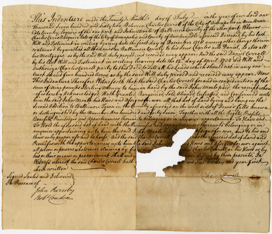 Indenture between Charles Carroll and John Moale — 1762-07-29