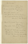 A handwritten version of the poem "Maryland, my Maryland," originally written by James Ryder Randall in 1861. This version of the poem was copied by Randall for S.C. Chew on July 8, 1894. Randall penned the words upon learning of his friend Francis X. Ward's death at the hands of the 6th Massachusetts Militia during…
