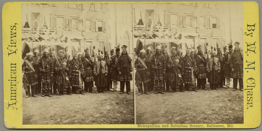 Stereoview of American Indians at the Baltimore sesquicentennial celebration — 1880-10-11