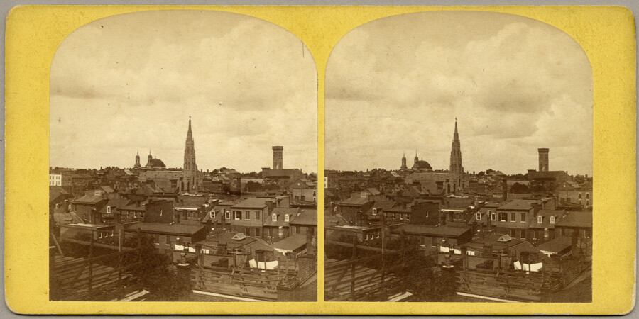 Stereoview of the scene before the Clay Street fire of 1873 — circa 1873