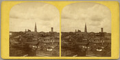 Looking northeast from a rooftop in the 300 block of West Fayette Street. Buildings that can be seen include (from left to right) the Cathedral of the Assumption, St. Alphonsus Church, and Central Presbyterian Church.Verso transcription: Moonlight Views of the Scene before the Fire