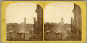A stereoview photograph of the ruins of a silk factory, as seen from the east in Baltimore, Maryland. The destruction was caused by a fire on July 25th, 1873.
