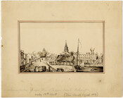 View of Annapolis, Maryland, as seen from the wharf showing the Maryland State House and the spire of St. Anne's Episcopal Church.