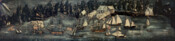 This detailed landscape shows Richard Spencer’s shipyard, which probably existed on a tributary of the Chester River in Kent County, Maryland. The unknown artist carefully recorded almost every type of vessel sailing in the Chesapeake Bay, including brigs, schooners, and log canoes. Gray’s Inn Creek may have also served as an English customhouse. Many vessels…