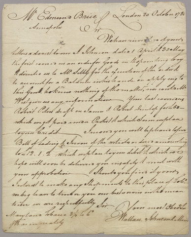 Letter from Wallace, Johnson & Muir to Mr. Edmund Brice — 1784-10-20