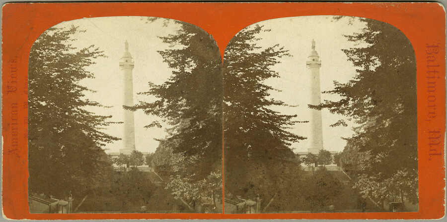 Stereoview of Washington Monument from South Washington Place — circa 1880