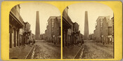 Stereoview photograph of the Phoenix Shot Tower, a National Historic Landmark in Baltimore, Maryland. The photograph appears to have been taken from Fayette Street, looking east.