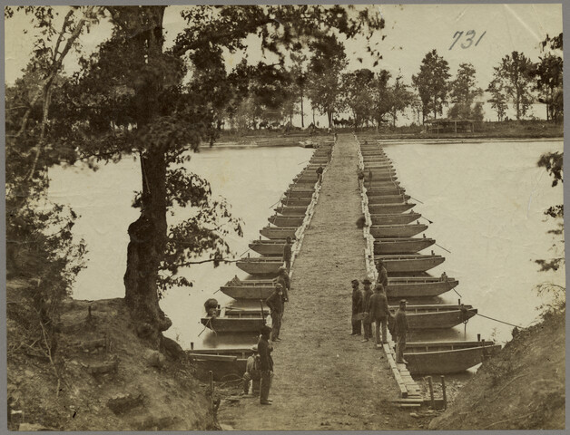 Pontoon bridge at Deep Bottom, James River, Virginia — circa 1861-1865