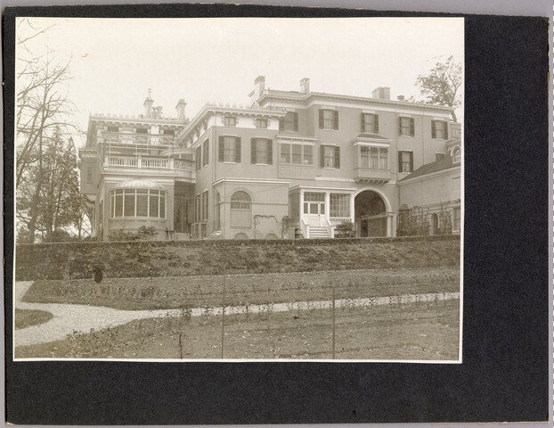 Rear exterior view of Evergreen House — circa 1910