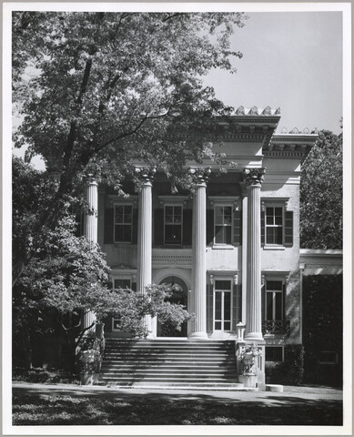 Exterior view of Evergreen House front porch — circa 1970