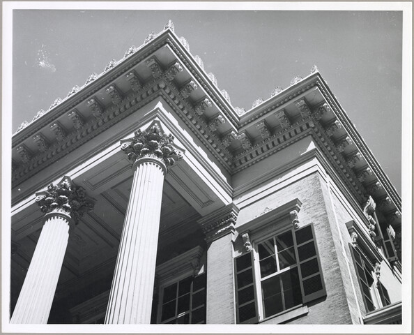 Exterior detail of Evergreen House columns — circa 1970