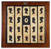 20 silhouettes depicting members of the Needles family of Maryland arranged in four rows of five within a frame on a black background.
