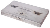 Case with hinged lid for the display of medals presented to Thomas Edward Hambleton following World War I. Inscription on lid is flanked by emblems in the shape of an eagle.