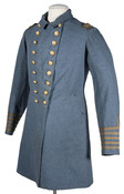 Uniform coat for the Confederate States Navy worn by Admiral Franklin Buchanan (1800-1874), when in command of "Merrimac," or "Virginia," at the Battle of Hampton Roads, in March 1862. The coat has two columns of nine brass buttons on the front, gold patches on the shoulders, and five gold stripes with the top stripe looped…