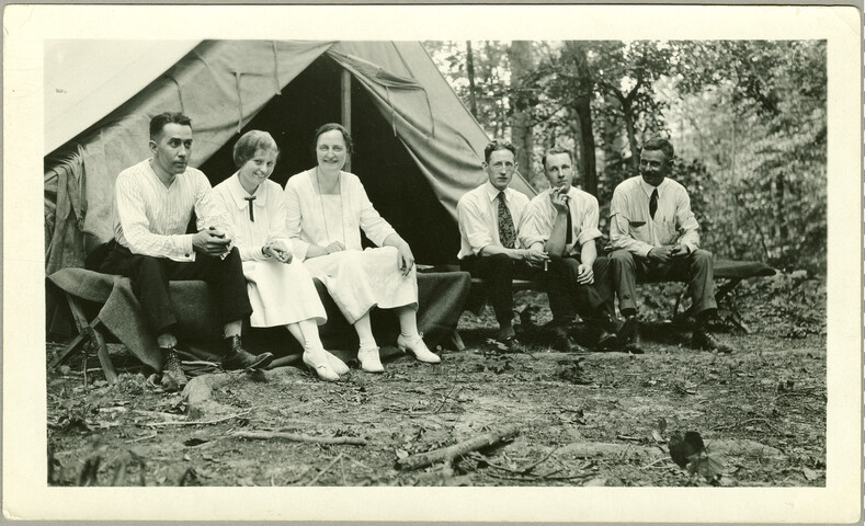 Group outside of tent at Camp Hutzler — 1921