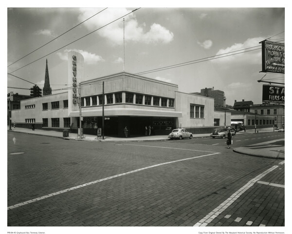 Greyhound bus terminal exterior — 1942