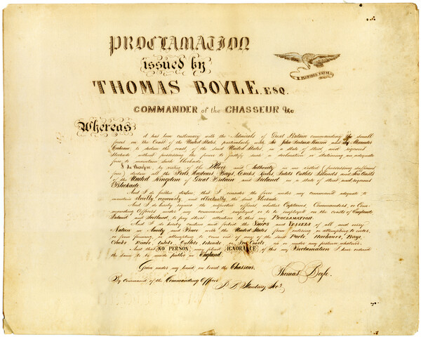 Proclamation issued by Thomas Boyle, commander of the Chasseur — 1814