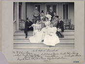 Group portrait of Henry Irvine Keyser and his wife Mary Ann Keyser (née Washington), the sister of Eliza Ridgely Beall Washington Perine, on the front steps of the Homeland estate with members of the Perine family. The estate was located in what is now known as the Homeland neighborhood of Baltimore, Maryland. Full transcription: On…