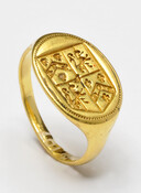Gold signet ring owned by Thomas Stone (1743-1787), which features the family coat of arms. The reverse side has his name, inscribed: "Thomas Stone." Born into a prominent Charles County family at "Poynton Manor," he studied the law and was admitted to the bar in 1764. Stone served as a Maryland delegate to the Continental…
