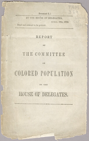 Report of the Committee on Colored Populations to the House of Delegates — 1852-04-19