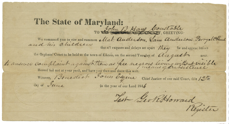 Cecil County Orphan’s Court order for citation and summons — 1846-06-12