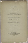 Cover page for the pamphlet containing the address delivered by Severn Teackle Wallis as chairman of the art committee of private citizens appointed by the Maryland Legislature, upon the unveiling of sculptor William Henry Rinehart's statue of Chief Justice Roger Brooke Taney (1777-1864), of the United States Supreme Court. The statue was erected eight years…