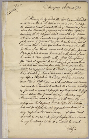 Letter from Horatio Sharpe to Sir William Johnson — 1763-03-28