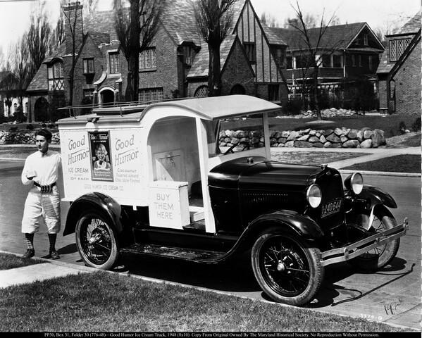 Good Humor ice cream truck and driver — 1948