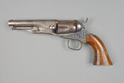 This Colt Police Pocket Model of 1862, serial # 26358, was manufactured in 1864. It is cambered in .36 caliber and carried six rounds. It was purchased by Edwin W. Moffett following his promotion to 1st Lieutenant in 1864. Edwin served in many engagements such as Mine Run, The Wilderness, Spotsylvania, Cold Harbor, Petersburg, Five…