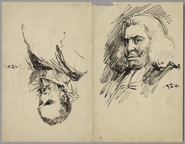 Man’s Head Wearing a Ruff; Man’s Head Wearing a Wig — circa 1900