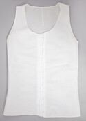 White chest binder with hook-and-eye closure down the front. This garment was worn as a gender-affirming device by a Marylander who was transitioning from female to male.