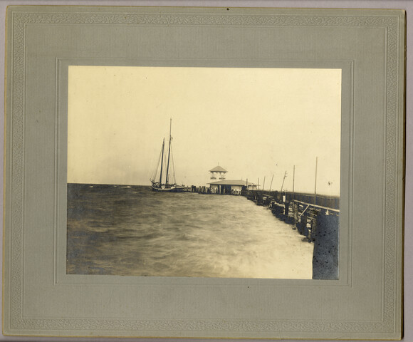 Tolchester pier with boat — circa 1915