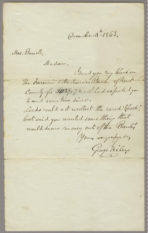 George Vickers letter to Elleonora Barroll — 1863-12-11