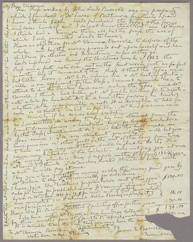 James Barroll letter to Elleonora Barroll — 1863-12-31