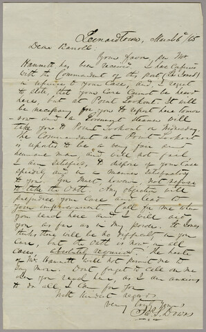 James Downs letter to John Leeds Barroll — 1865-03-06