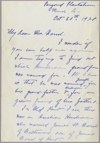 Estelle Hynson Cole letter to Morris Barroll — 1928-10-30