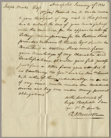 R.J. Harrison letter to Joseph Wickes — 1831-01-17