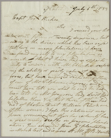 Samuel Clement letter to Joseph Wickes — 1833-07-06