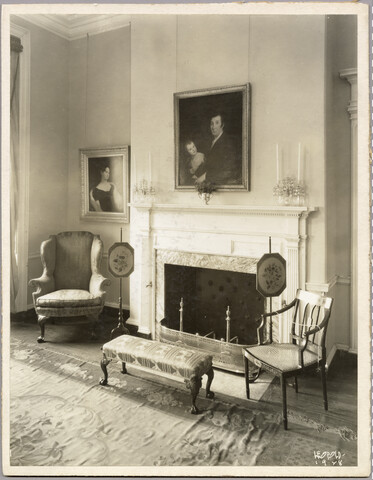 Interior view of Homewood estate seating area — 1928