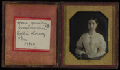 Daguerreotype portrait of Sally Dorsey Pue (1836-1892), daughter of Dr. Arthur Pue (1804-1881) and Sally Dorsey (1813-1848) of Howard County, Maryland. In 1864, she married Richard Sprigg Steuart Harrison (1839-1901), son of Reverend Hugh Thompson Harrison (1810-1872). Their children were: Rebecca (1865-1910); Katherine (1867-1922); Hugh Thompson (1868-1922); and Eleanor (1869-1939).