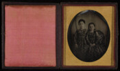 Daguerreotype portrait of sisters Mary Ellen Coriell (1847-1926) and Catherine Ann Coriell (1840-1868). They were the daughters of Isaac Coriell (1809-1882), a Baltimore contractor and native of New Jersey. Catherine Ann died at the age of 20, having never married. Mary Ellen married Lewis Bower in 1862.