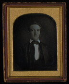 Daguerreotype portrait of Jerome Napoleon Bonaparte (1830-1893), a Baltimore native and soldier in the army of France's Second Republic. The son of Jerome Napoleon "Bo" Bonaparte (1805-1870) and his wife, Susan May Williams (1812-1881), Jerome graduated from West Point Military Academy, but resigned from the Army in 1854 to serve in the army of his…