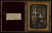 Daguerreotype portrait of Eliza Lea Warner Wright (1798-1864) and her daughter, Ella. Eliza was the daughter of Governor Robert Wright (1752-1826), of Queen Anne's County, Maryland. She was the widow of Samuel Turbutt Wright, and after his death she married his cousin, William Henry DeCoursy Wright (1796-1864), a coffee importer and diplomat. Their children were:…