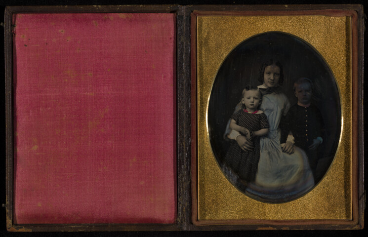 Portrait of Francis Hollis Webster Hines with two children — circa 1850