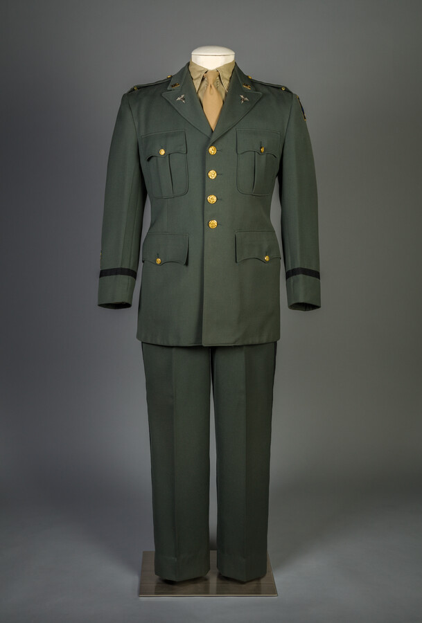 World War II U.S. Army Hospital Corps uniform worn by William Donald Schaefer (1921-2011). It was made by the Carey Clothing Company of Baltimore. Shaeffer graduated with a law degree from the University of Baltimore before enlisting as a private in the Hospital Corps. He served in supervisory positions in England and other military hospitals…