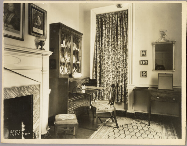 Interior view of Homewood estate living room — 1928
