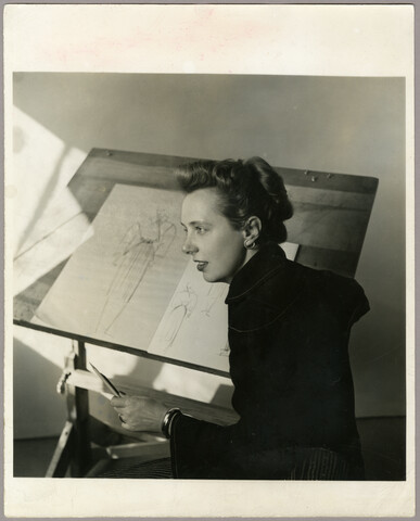 Profile view of Claire McCardell — 1958-06