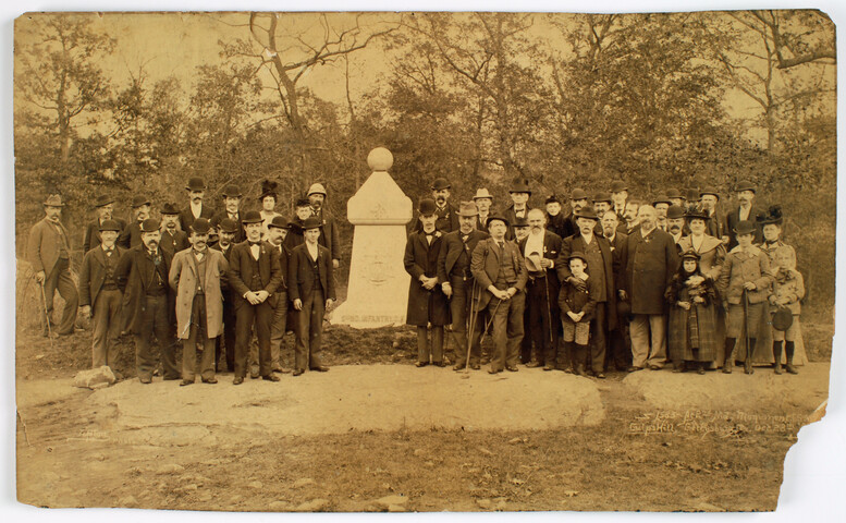 Group portrait of veterans and others at 2nd Maryland Infantry C.S.A. Monument at Culp’s Hill, Gettysburg, Pennsylvania — 1894